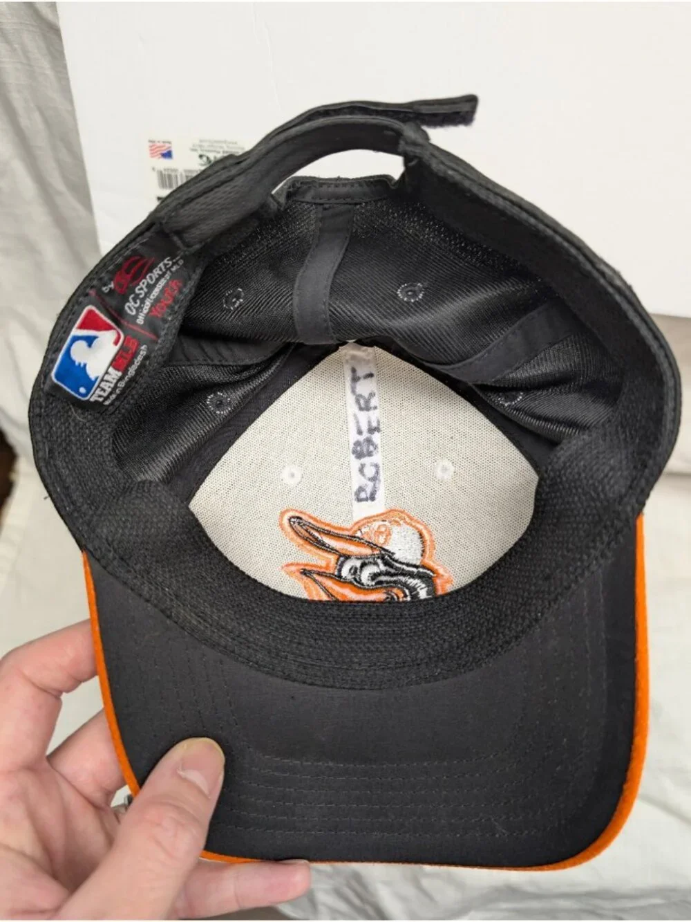 OC Sports Baltimore Orioles Youth Hat MLB 350 Cap White Black Orange Hook Loop